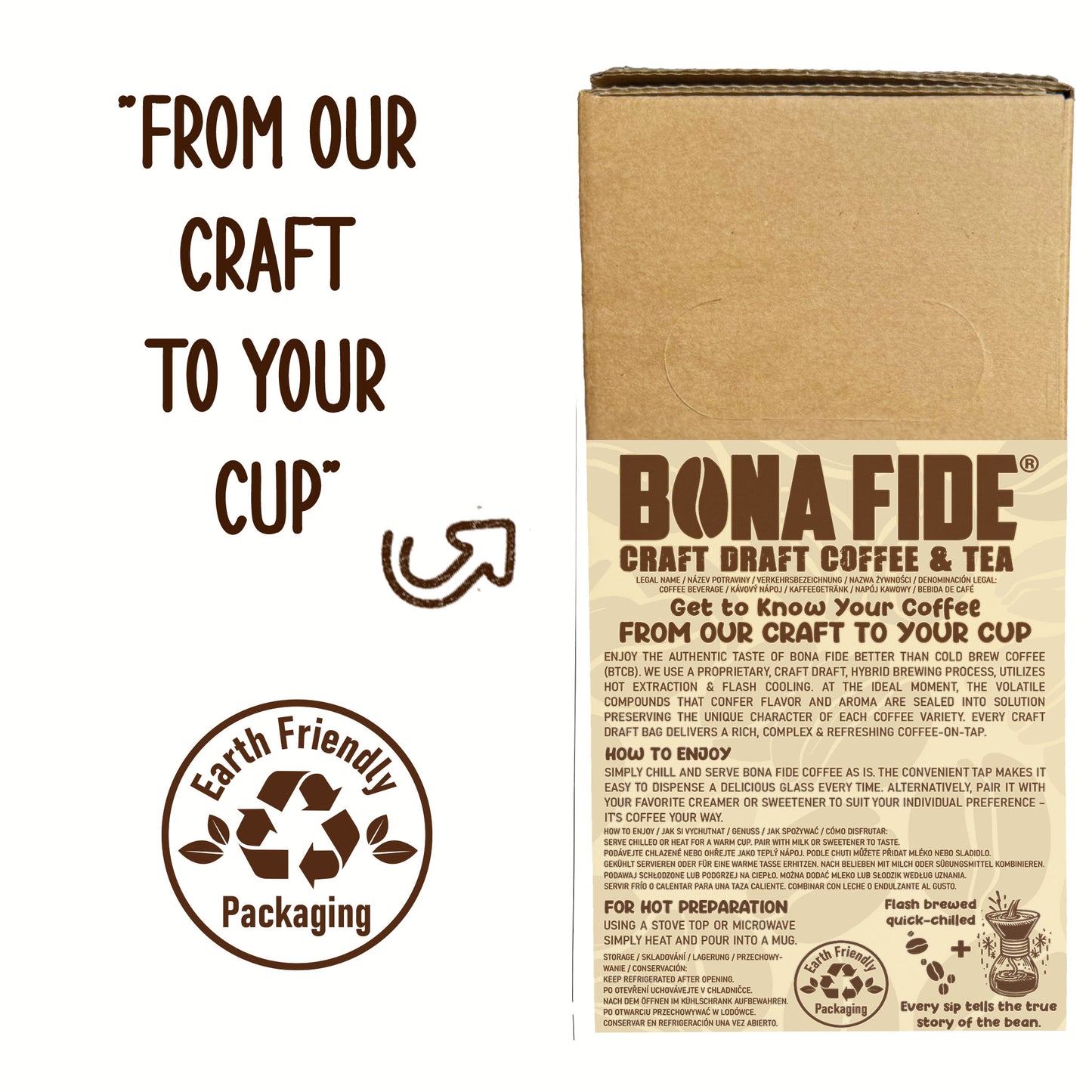 Bona Fide coffee packaging with text and branding on a white background